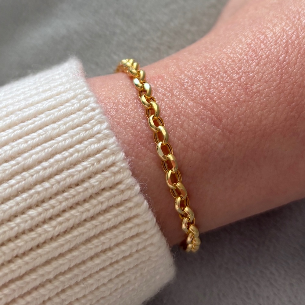 10K Gold Oval Rolo Bracelet 7” 3.5mm Italy